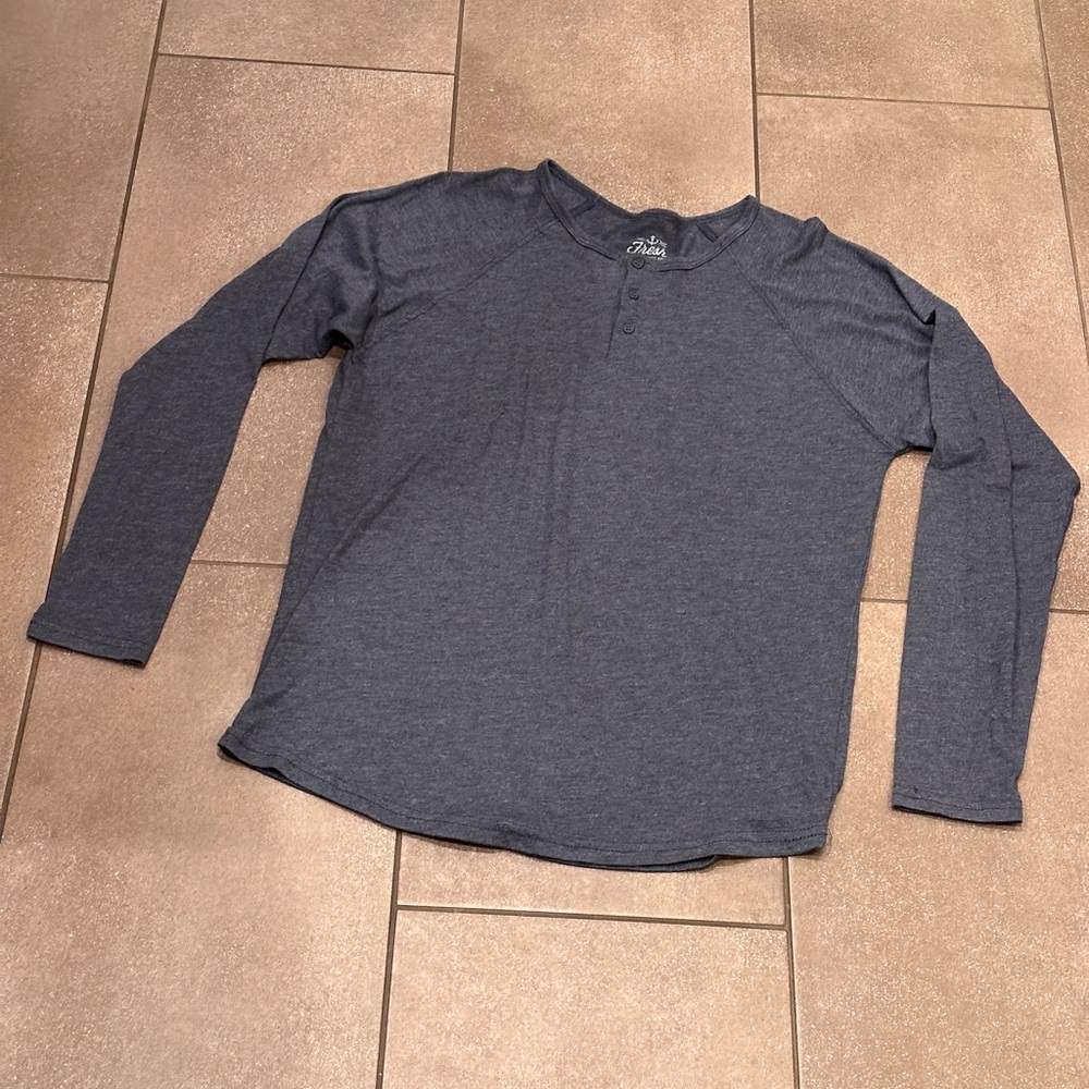 Fresh Clean Tees Long Sleeve Henley in Dark Heather Blue Size Large